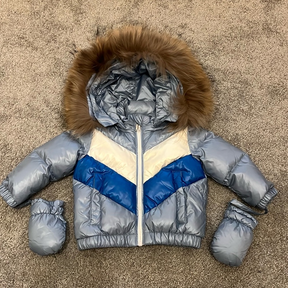 NWOT add 12m down jacket with hood and mittens